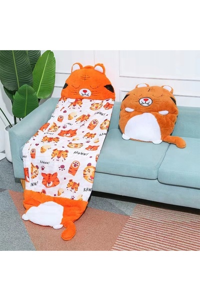 NO BRAND Sac de dormit pentru copii cu pernă 2 în 1 Tigru 160cm