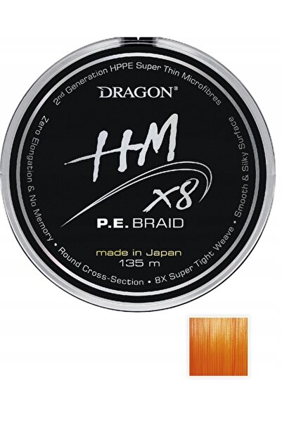 Dragon Împletitură cu 8 fire HM X8 P.E. 0,10mm 135m portocaliu 9,00kg 1 buc.
