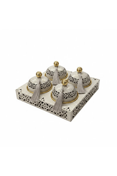 AKDC Cream & Gold Metal 4-Piece Candy Bowl Set with Tray - 27×27 cm