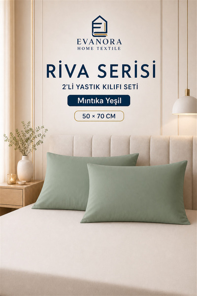 Evanora Home Textile Riva Serisi Mıntıka Yeşil 2'li Yastık Kılıfı Seti 50 x 70 cm