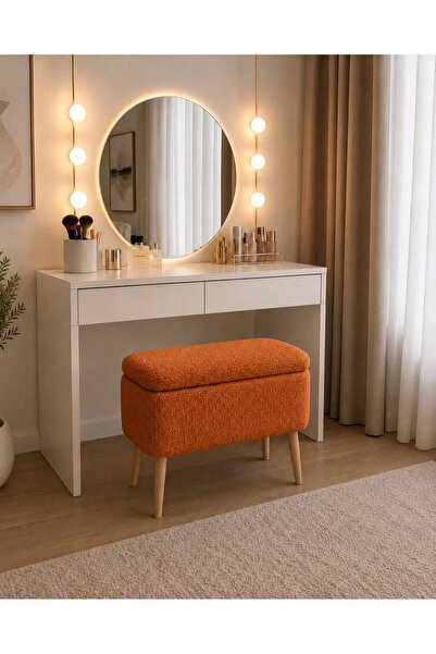 own home VİONA SANDIKLI PUF, TEDDY KUMAŞ KAPLAMALI AHŞAP AYAKLI MODERN BENCH PUF