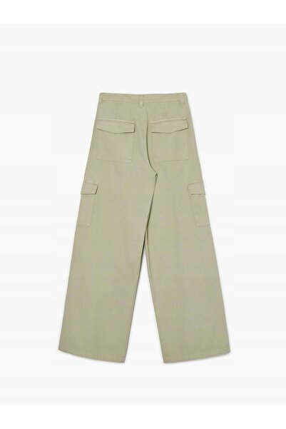 NO BRAND Pantaloni de bumbac verzi cu croială largă, cu buzunare, tip cargo, ...