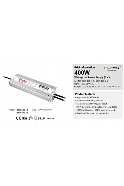 NO BRAND Sursă de alimentare LED ermetică 400W 12V CC 33.3A 257x90x40mm Scharfer