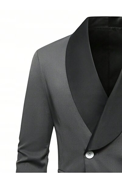 NO BRAND Set costum gri, sacou clasic, pantaloni drepți, netezi, Shein L