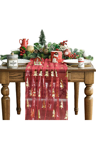 OEM Nap de Masă de Crăciun din Tul Elegant cu Model Roșu 70x300 cm
