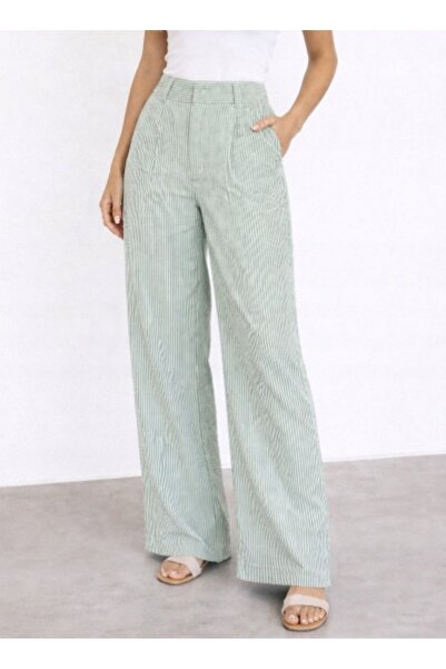 NO BRAND Pantaloni mov-alb, lungi, cu croială largă, cu dungi, Prettylittleth...
