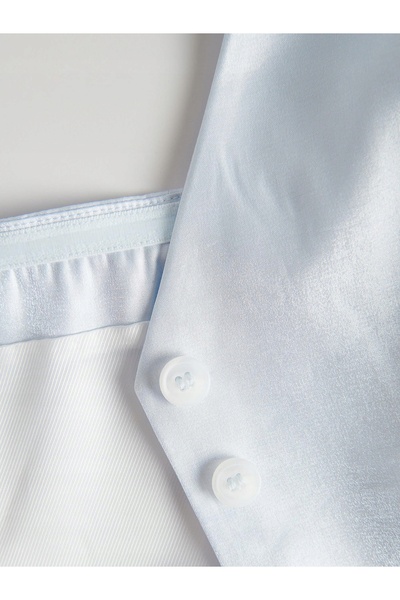 NO BRAND Top vestă albastru, guler halter, nasturi, decolteu adânc, clasic m
