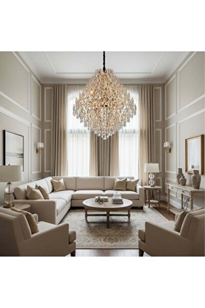 iTin Candelabru Cristal KONIG Regalis, 15x E14, D80 cm, Auriu, Înălțime regla...