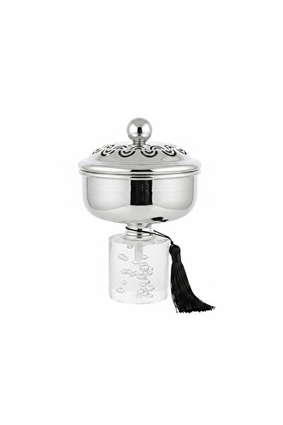 AKDC Acrylic Footed Silver Metal Candy Bowl with Lid - 18 × 12 cm