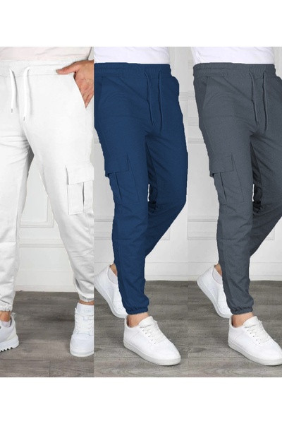 SURMARİ Set of 3 Unisex Cargo Pocket Elastic Leg Sweatpants