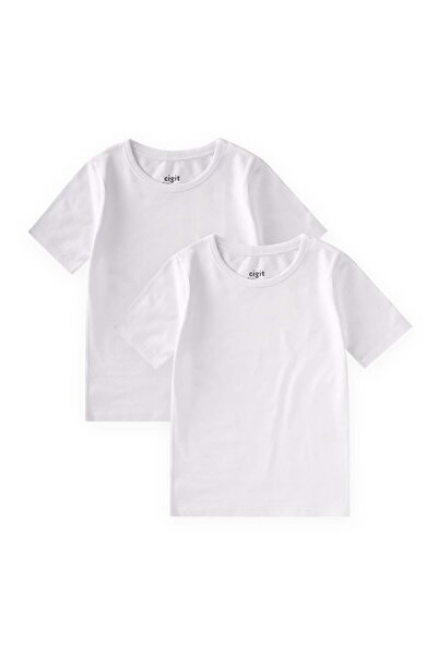 Cigit Double Short Sleeve Undershirt 2-9 Years White