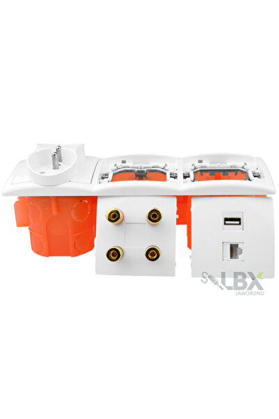 SIMON Priză încastrată în perete 1USB 1RJ-45 4G 2x230V