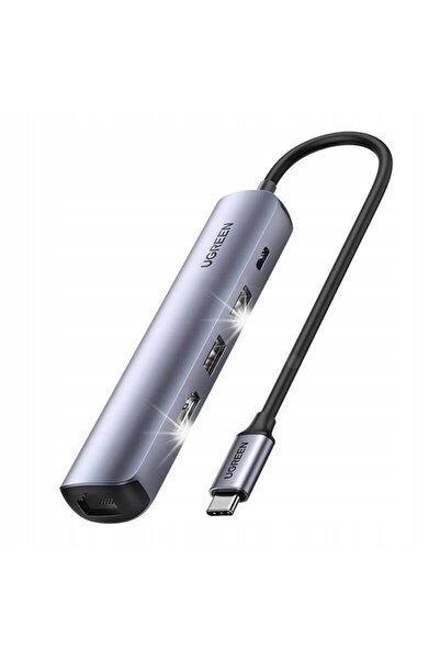 Ugreen Stație adaptor hub USB-C la 2x USB/HDMI 4K 30Hz/RJ45 1Gbps/PD 100W