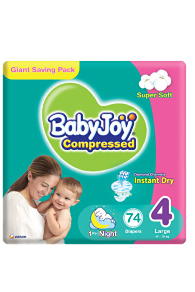 BabyJoy حفاضات بيبي جوي مضغوطة بحشوة ماسية مقاس 4 - 74 قطعة