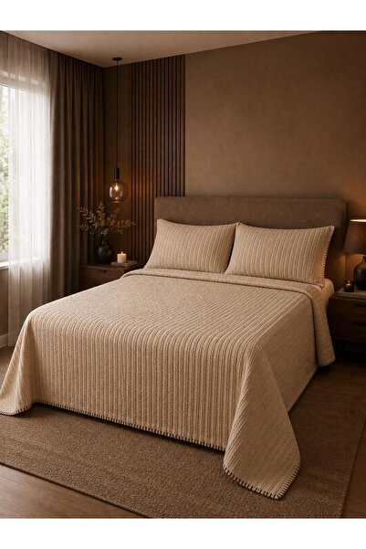 Türkühome Cotton Şenil Pike Bedspread |   2 Pillowcases (50X70 cm) |   Diagon...