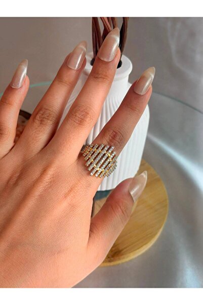 ANKA JEWELLRY خاتم نسائي من الفولاذ بتصميم عريض قابل للتعديل مرصع بحجر الزركو...