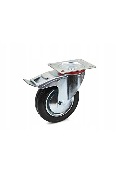 NO BRAND Set de 4 roți pivotante din cauciuc de 125 mm cu frână pentru căruci...