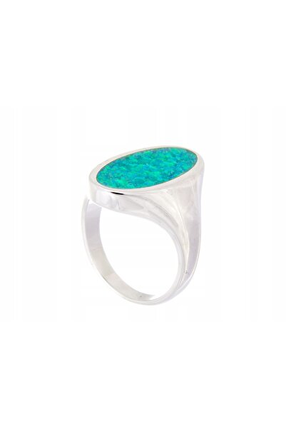 NO BRAND Inel din argint placat cu rodiu, mărimea 13, cu opal de 16mm, cadou