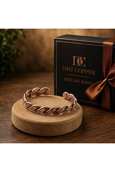 DMT COPPER HOME ÖRGÜ El Yapımı Şık Tasarım Kalın Dövülmüş Saf Bakır Bilezik B...