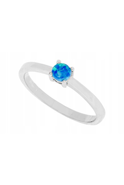 NO BRAND Inel de argint placat cu rodiu, mărimea 22, cu opal de 4mm