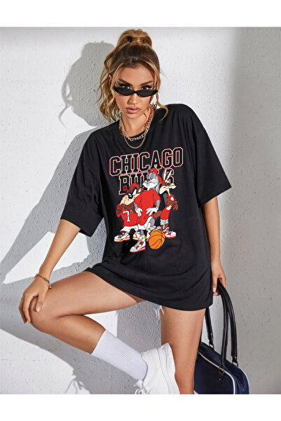 H&GHAMLEGİYİM Μπλουζάκι με στάμπα Chicago Bulls Design, Oversize