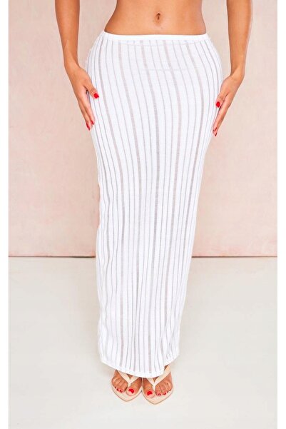 NO BRAND Fustă Maxi Albă Clasic Simplă Talie Medie Prettylittlething 40