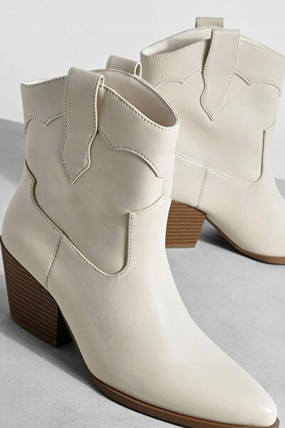 NO BRAND Botine clasice bej, tip slip-on, cu toc, din piele ecologică, cu vâr...