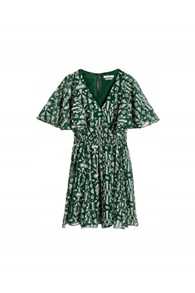 NO BRAND Rochie mini verde din șifon imprimat, cu mânecă scurtă, mărimea XS r...