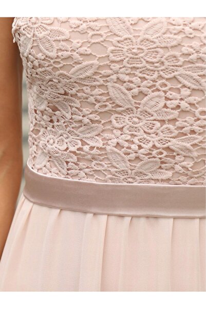 NO BRAND Rochie de seară maxi din șifon gipure bej Ever Pretty 42