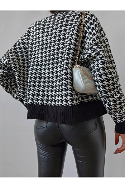 NO BRAND Pulover scurt cu fermoar, cardigan cu nasturi, model pied-de-poule a...