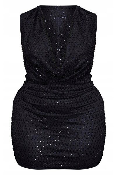NO BRAND Prettylittlething rochie mini neagră lucioasă fără mâneci 42