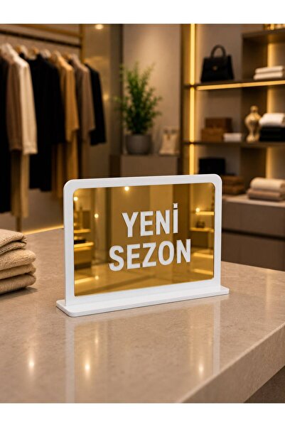 Çift Taraflı Pleksi Gold Aynalı Yeni Sezon Tabelası | Mağaza Vitrin Dekoru