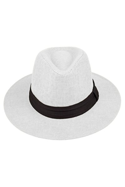 ivokid Pălărie Panama albă unisex cu bandă neagră