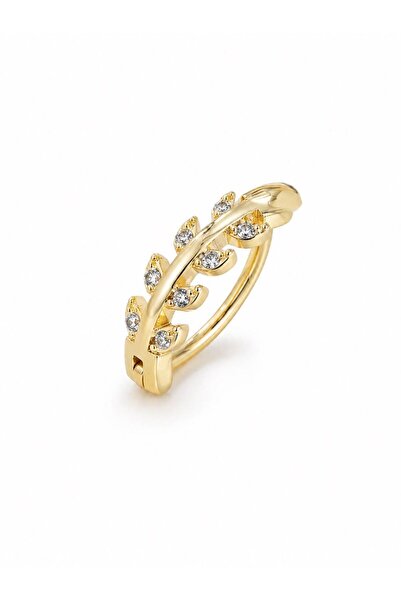 Nevara Women's Leaf Design Zircon Piercing Earrings - Gold Color