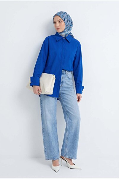 Armine TREND Doğal Kumaş Gizli Patlı Tam Boy Düğmeli Oversize Basic Gömlek İn...