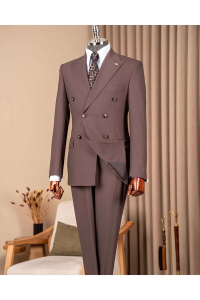 TerziAdemAltun Slim Fit Men's Pointed Collar Double-Breasted Jacket Pants Sui...
