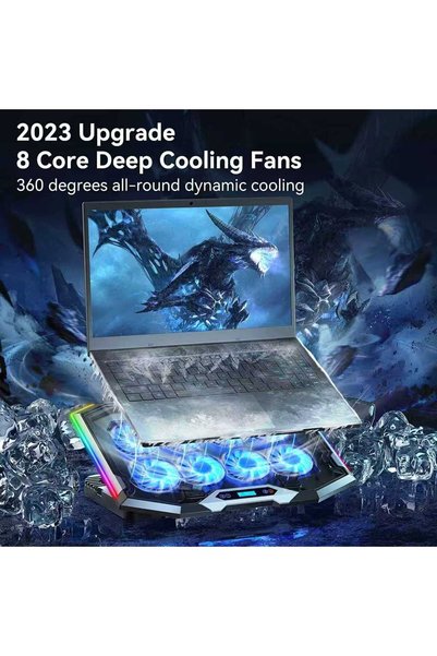 Generic Brand Laptop Cooling Pad,8 Cooling Fans,RGB Cooler Stand with 6 Height Adjustable, 2 USB Port, Phone Stand