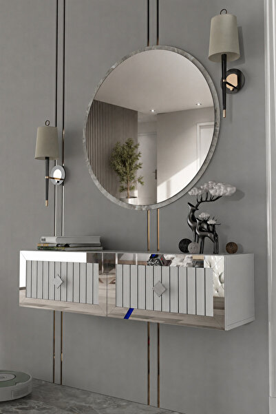 Dekortis Home Dekor 120DHDDRA4BG LİNA LAZER PLEKSİ DESENLİ DRESUAR BEYAZ-GÜMÜŞ