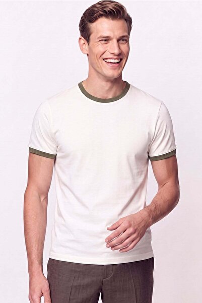 Efor Slim Fit Crew Neck Ecru - Khaki T-Shirt Ts 932
