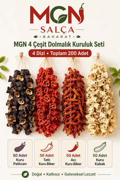 MGN Salça Baharat MGN Dolmalık Kuruluk Seti 200 Adet Patlıcan Tatlı Acı Biber...