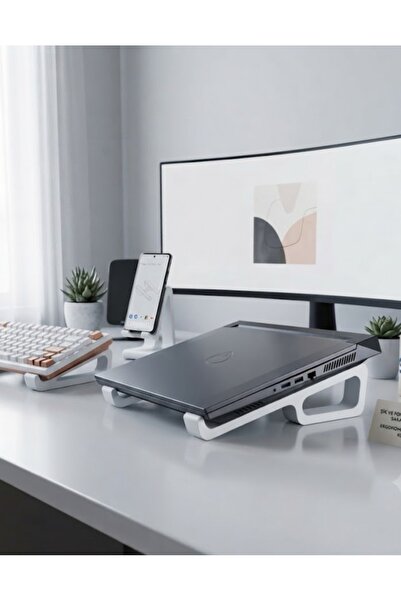 Onflow حامل كمبيوتر محمول أبيض بتصميم بسيط - حامل مكتبي مريح للكمبيوتر المحمو...