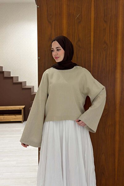 Faya Boutique بلوزة من الكتان بلون الحجر