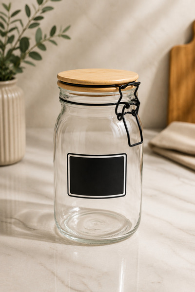 PUPSI 1.5L Glass Jar with Wooden Lid and Airtight Seal, Container for Coffee,...