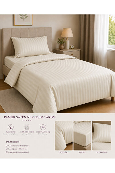 Vintero Home طقم غطاء لحاف مفرد من الساتان القطني 100% مقاس 160x220 سم