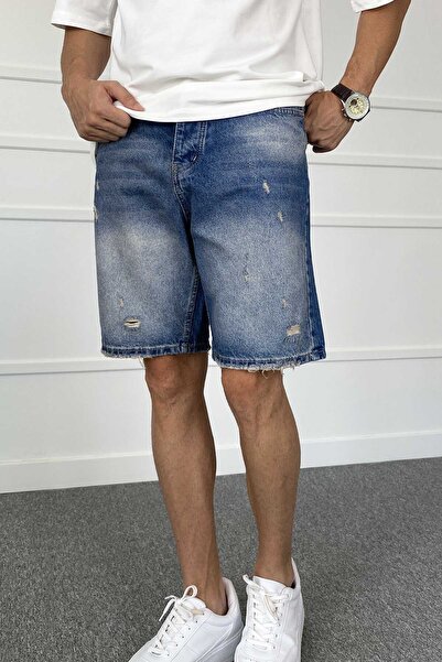 Alışveriş Sokağı Ripped Detailed Stonewashed Jean Shorts