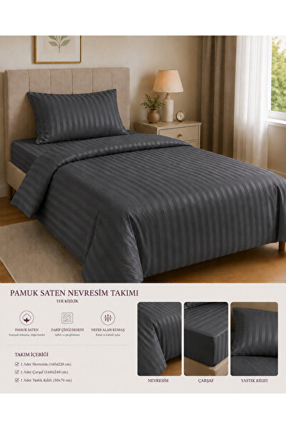 Vintero Home طقم غطاء لحاف مفرد من الساتان القطني 100% مقاس 160x220 سم