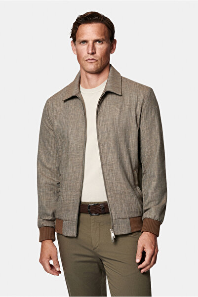Abdullah Kiğılı Shirt Collar Zippered Linen Blend Side Pocket Ribbed Seasonal...