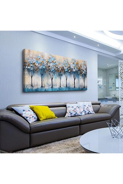 HOME MODE Blue Gold Abstract Tree Forest Gallery Wrapped Canvas Wall Art | 50...