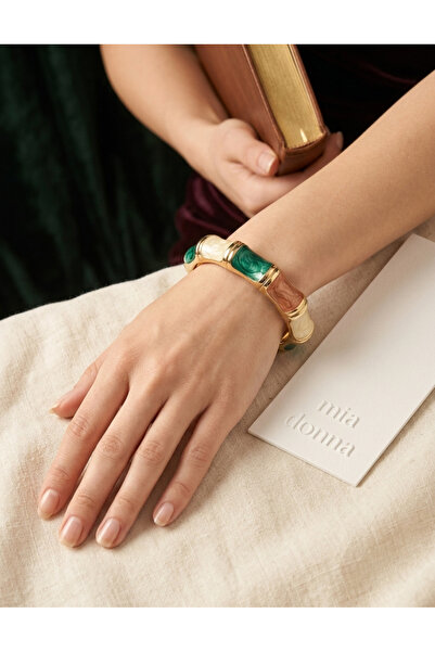 mia donna jewelry Mia Donna Mineli Blok Desenli Kadın Kelepçe Bileklik