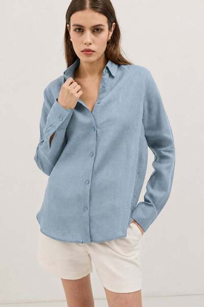 Antioch Baby Blue 100% Linen Women's Shirt
